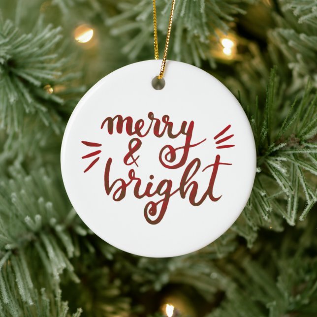 Merry and bright - red ceramic ornament (Tree)