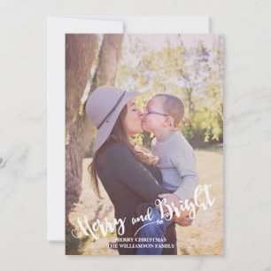 Merry and Bright Red Green Photo Christmas Holiday Card