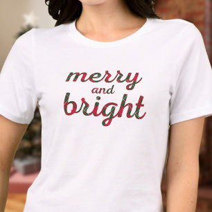 Merry and Bright - red green tartan script Tri-Blend Shirt