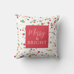 Merry and Bright Red Green Yellow Big Spatter Throw Pillow