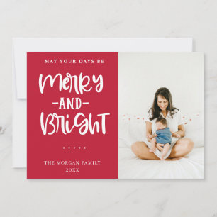 Merry And Bright Red Holiday Greeting Photo Card