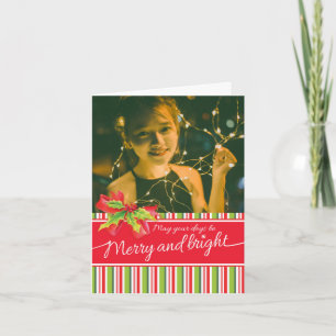 Merry and bright red holly photo Christmas card