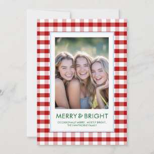 Merry and Bright Red Plaid Funny Holiday Card