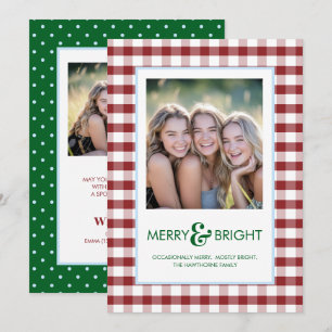 Merry and Bright Red Plaid Funny Holiday Card