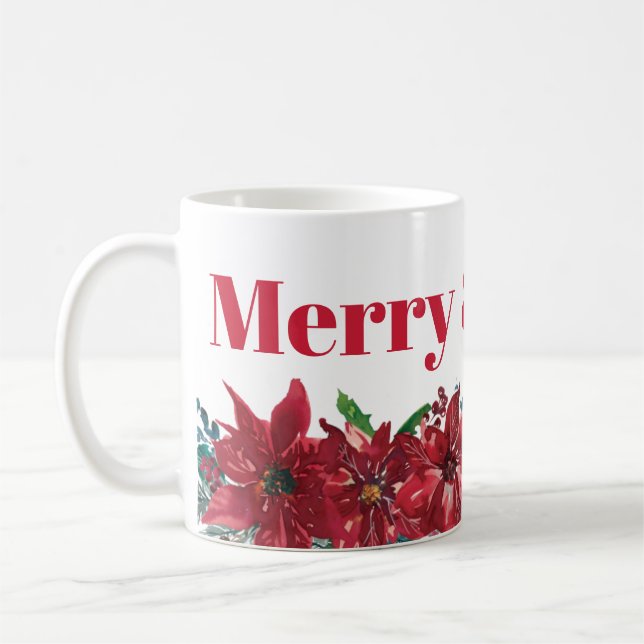 Merry and Bright Red Poinsettia Christmas  Coffee Mug (Left)