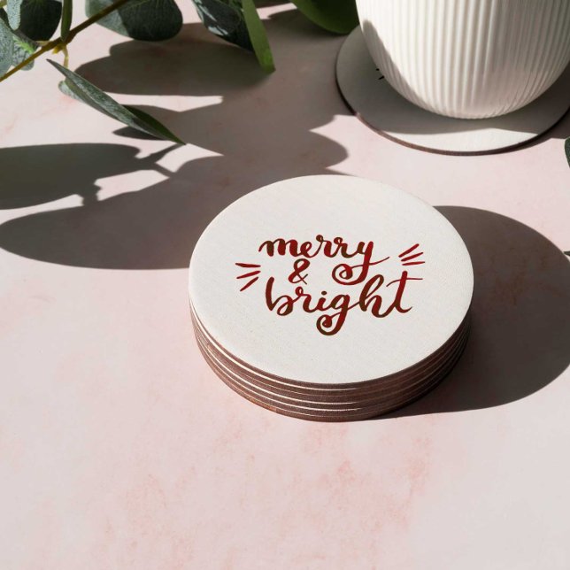 Merry and bright - red round paper coaster (Creator Uploaded)