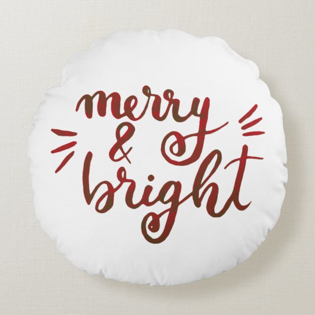 Merry and bright - red round pillow (Front)