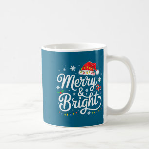 Merry And Bright Red Santa Hat Xmas Lights Holiday Coffee Mug