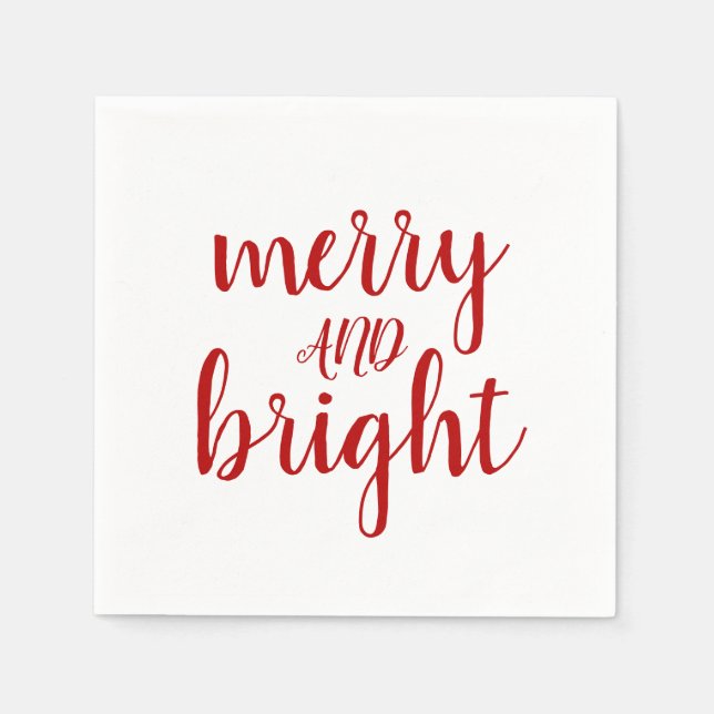 Merry and Bright Red Script Christmas Napkin (Front)