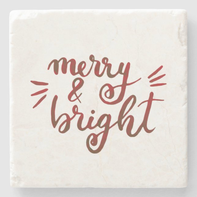 Merry and bright - red stone coaster (Front)