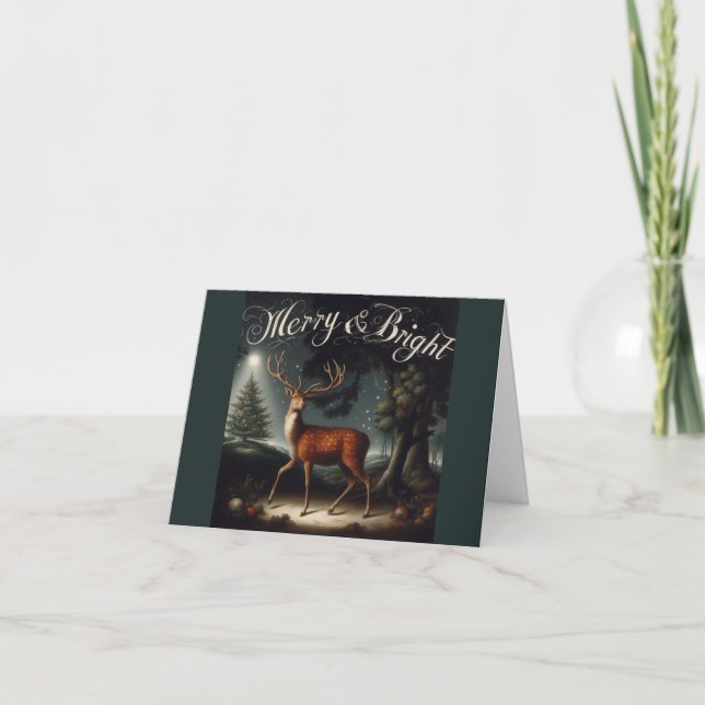 Merry and Bright Reindeer Christmas Card (Front)