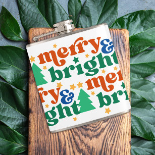 Merry and Bright Retro Christmas Hip Flask