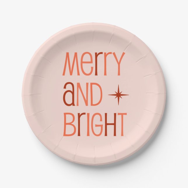 Merry and Bright Retro Christmas  Paper Plate (Front)
