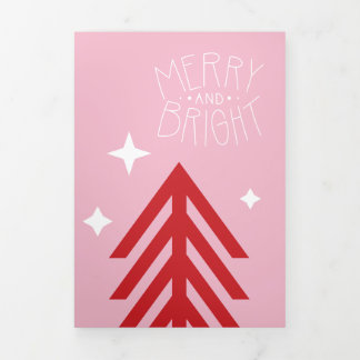 Merry and Bright Retro Personalized Colourful Tri-Fold Holiday Card