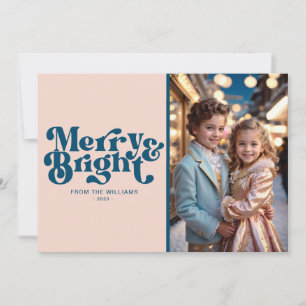 Merry And Bright Retro Photo Christmas Holiday Card