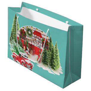 Merry and bright retro red truck Xmas blue sky Large Gift Bag