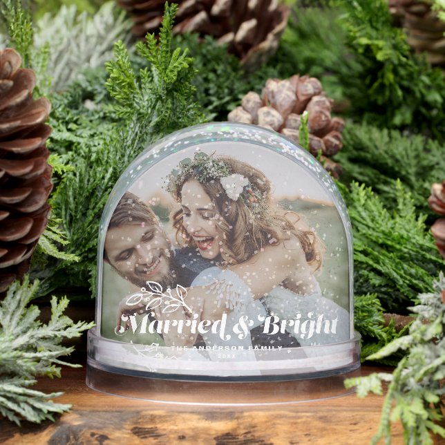 Merry and Bright Retro Typography Photo Christmas Snowglobe (Winter)
