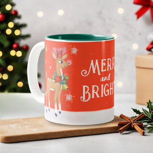 Merry and Bright Rudolph Reindeer Two-Tone Coffee Mug