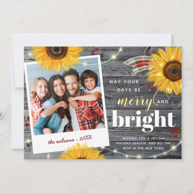 Merry and Bright Rustic Family Photo Christmas Holiday Card (Front)