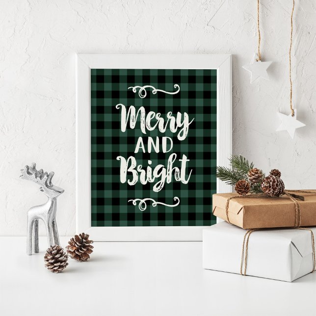 Merry and Bright Rustic Pine Plaid Holiday Wall Poster (Creator Uploaded)