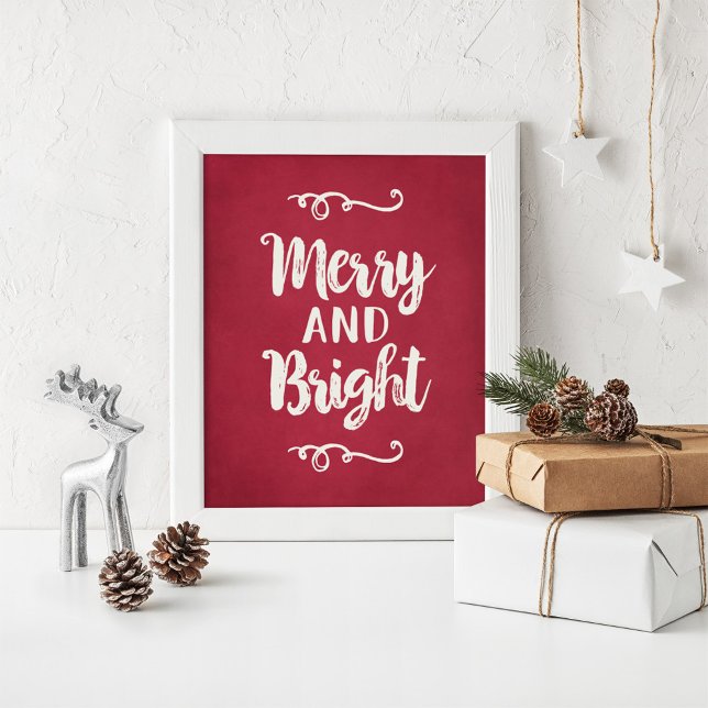 Merry and Bright Rustic Red Holiday Wall Poster (Creator Uploaded)