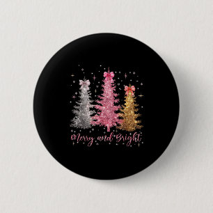 Merry And Bright Santa Christmas Tree Lights Pajam 2 Inch Round Button