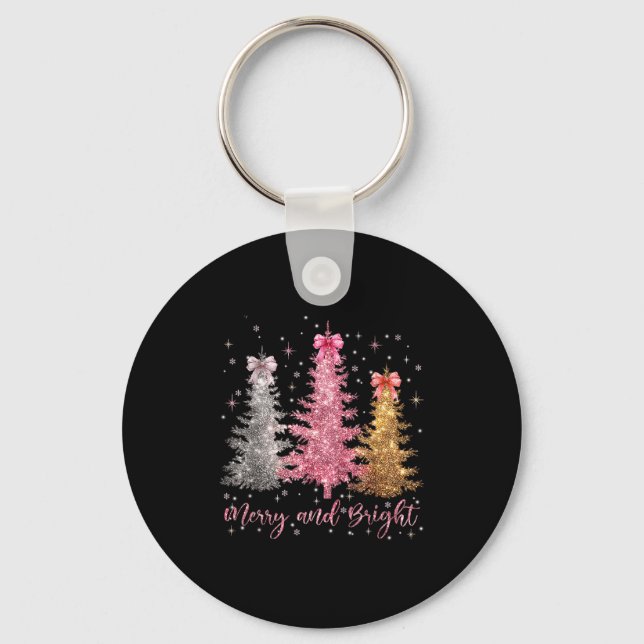 Merry And Bright Santa Christmas Tree Lights Pajam Keychain (Front)