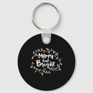 Merry And Bright Santa Christmas Xmas Lights Pajam Keychain