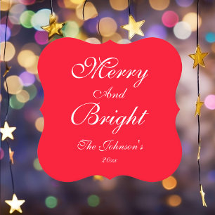 Merry And Bright Script Name Cute Red Christmas  Paper Coaster