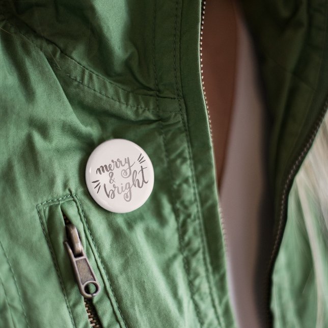 Merry and bright - silver 1 inch round button (Creator Uploaded)