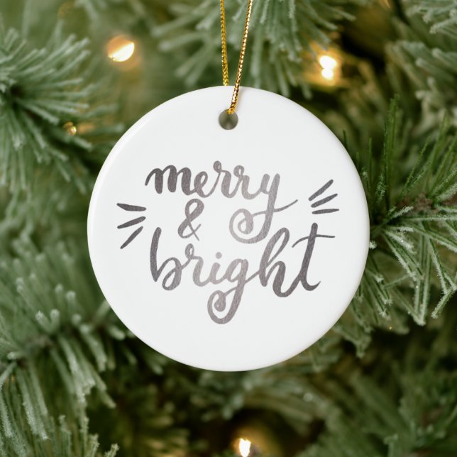 Merry and bright - silver ceramic ornament (Tree)