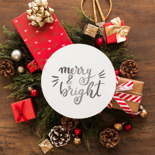 Merry and bright - silver classic round sticker