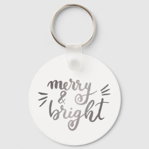 Merry and bright - silver keychain