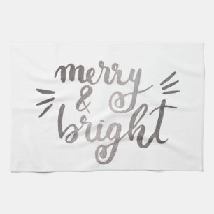 Merry and bright - silver kitchen towel