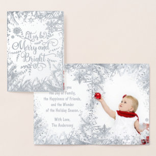 Merry and Bright Silver Real Foil Typography Photo Card