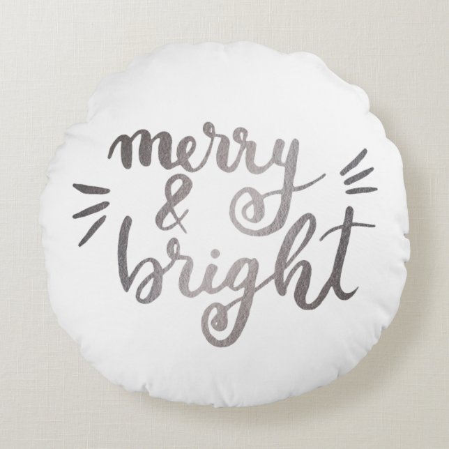 Merry and bright - silver round pillow (Front)