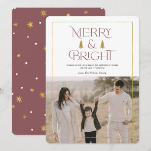 Merry and bright, simple modern dusty rose x'mas holiday card