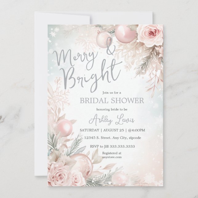 Merry and Bright Snowflake ornament bridal shower Invitation (Front)