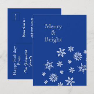 Merry and Bright Snowflakes Blue Christmas Postcard