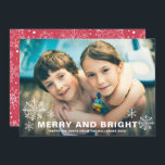 Merry and Bright Snowflakes Christmas Photo Holiday Card<br><div class="desc">Modern and whimsical holiday photo card featuring simple typography and snowflakes accent. personalize by adding names and photo.</div>