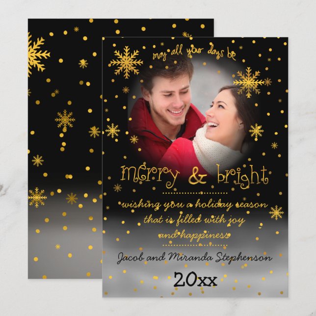 Merry and Bright Snowflakes Photo Holiday Greeting (Front/Back)