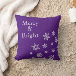 Merry and Bright Snowflakes Purple Christmas  Throw Pillow