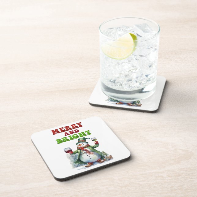 Merry and Bright Snowman  Coaster (Right Side)