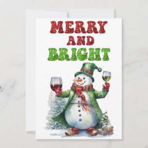 Merry and Bright Snowman  Holiday Card