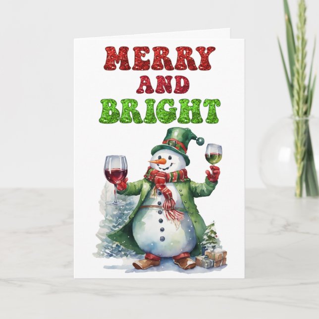 Merry and Bright Snowman  Holiday Card (Front)