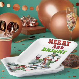 Merry and Bright Snowman Paper Plate