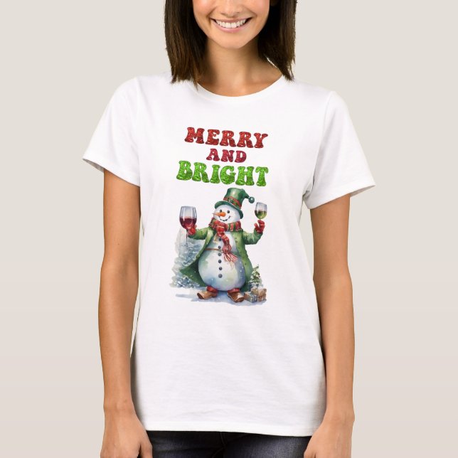 Merry and Bright Snowman  T-Shirt (Front)