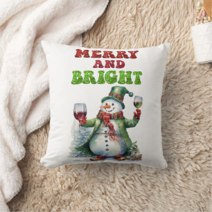 Merry and Bright Snowman Throw Pillow
