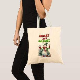 Merry and Bright Snowman Tote Bag