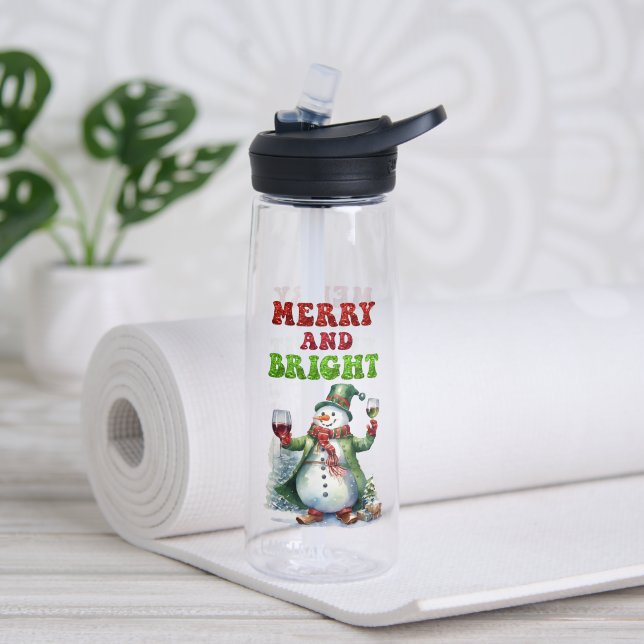 Merry and Bright Snowman  Water Bottle (Yoga (Rotated))